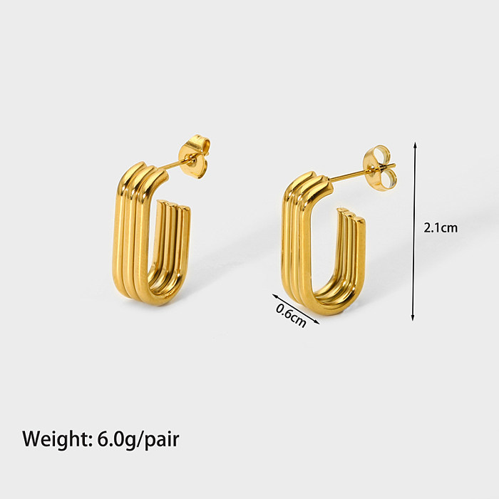 1 paire de boucles d'oreilles pendantes en acier inoxydable plaqué or 18 carats, Style classique, couleur unie, plaqué asymétrique