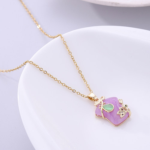 Chinoiserie Cheongsam Dress Stainless Steel  Copper Plating Inlay Zircon 18K Gold Plated Pendant Necklace