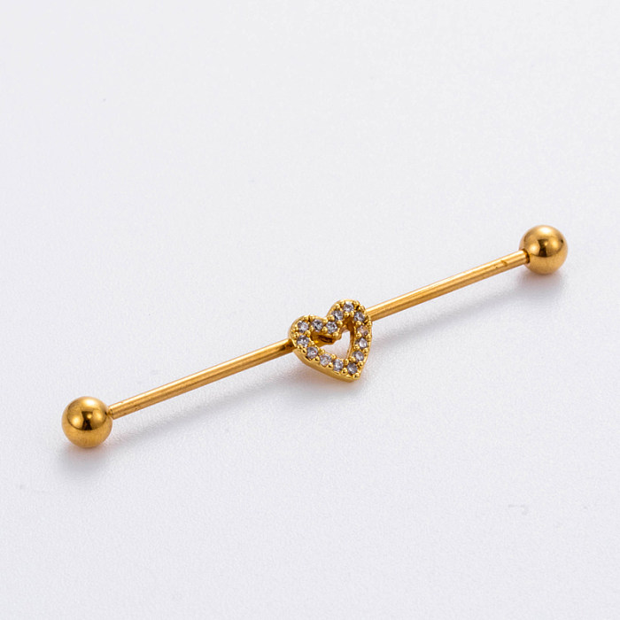 1 Piece Simple Style Cross Heart Shape Snake Plating Inlay Stainless Steel  Zircon 18K Gold Plated Ear Studs