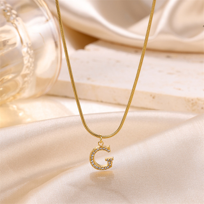 Collier pendentif plaqué or 18 carats avec lettre artistique, Style Simple et doux, incrustation de diamant artificiel en acier inoxydable