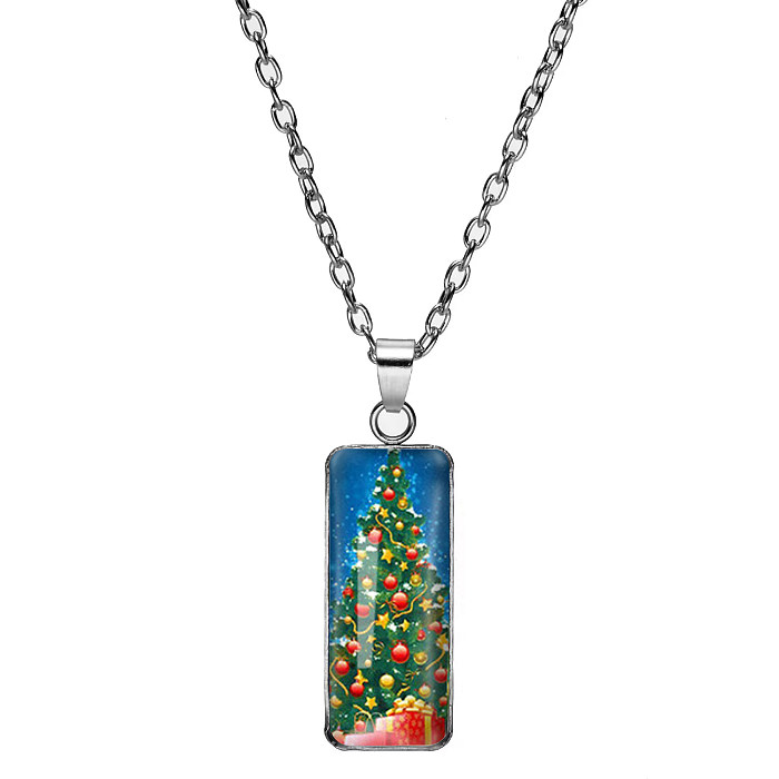 Cartoon Style Christmas Tree Santa Claus Stainless Steel  Inlay Glass Pendant Necklace