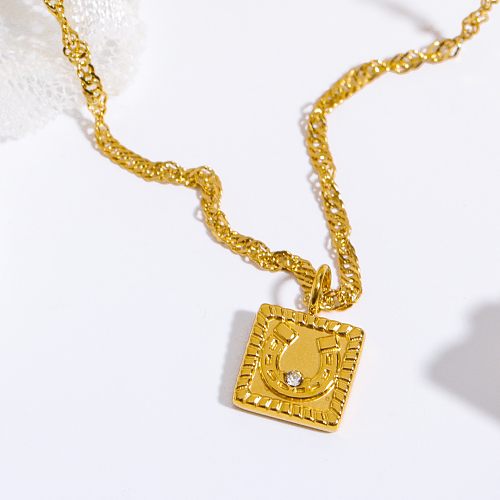 Lässige, schlichte Halskette mit geometrischem Anhänger aus Edelstahl, 18 Karat vergoldet, in großen Mengen