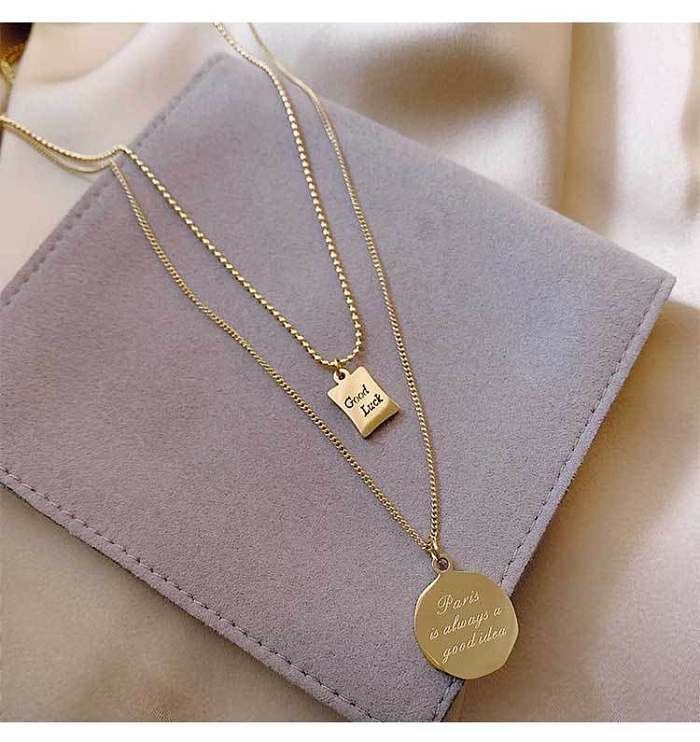 Lady Round Letter Stainless Steel Plating Layered Necklaces
