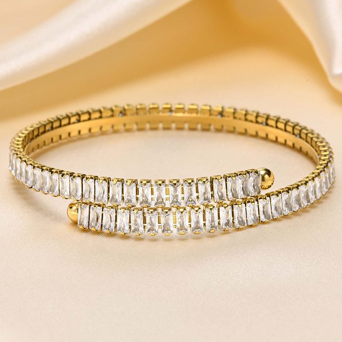 IG Style Vacation Geometric Stainless Steel Plating Inlay Zircon 18K Gold Plated Bangle