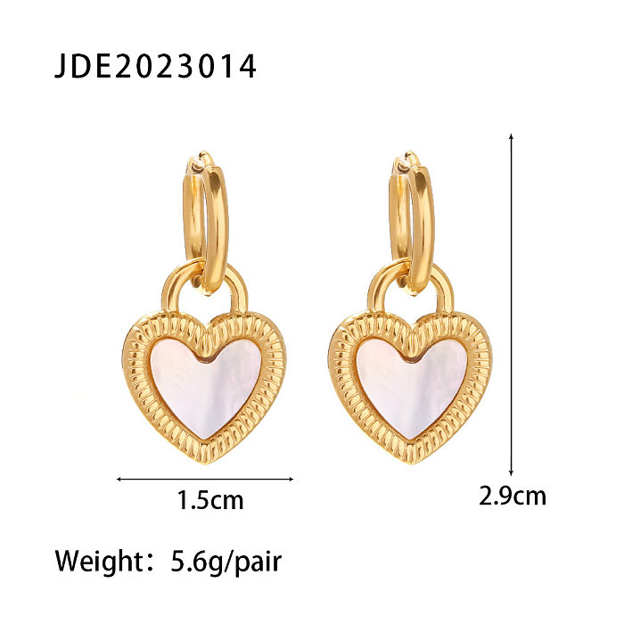 Fashion Heart Shape Stainless Steel  Inlay Shell Drop Earrings 1 Pair