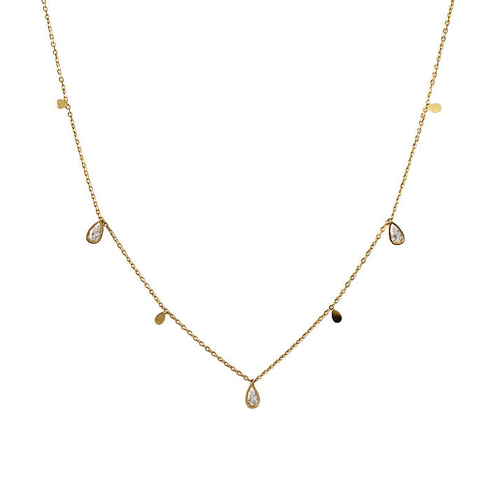 Elegant Simple Style Water Droplets Stainless Steel  Plating Inlay Zircon 18K Gold Plated Necklace