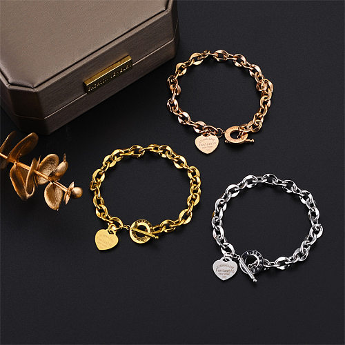 Fashion Heart Shape Titanium Steel Inlaid Gold Bracelets 1 Piece