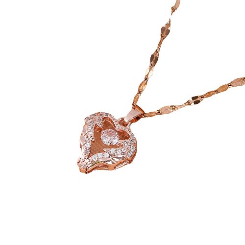 Süße herzförmige Edelstahl-Inlay-Zirkon-Anhänger-Halskette, 1 Stück