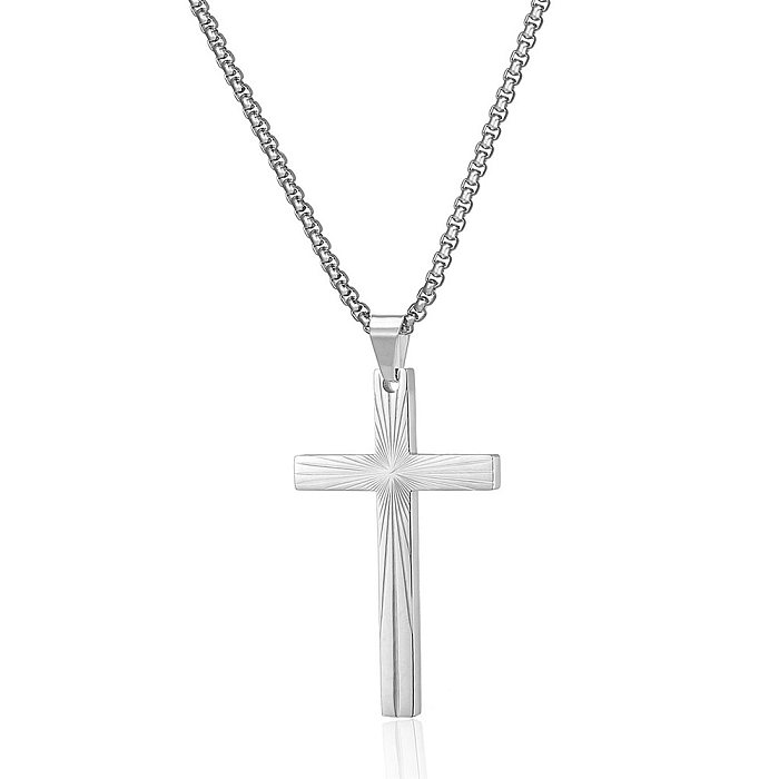 Casual Simple Style Cross Stainless Steel Plating Pendant Necklace