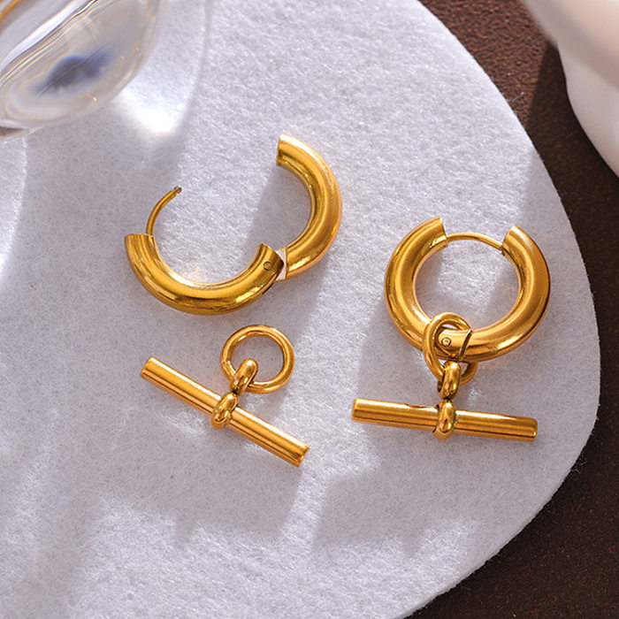 1 Paar lässige, schlichte, einfarbige Ohrhänger aus Edelstahl mit 18-Karat-Vergoldung