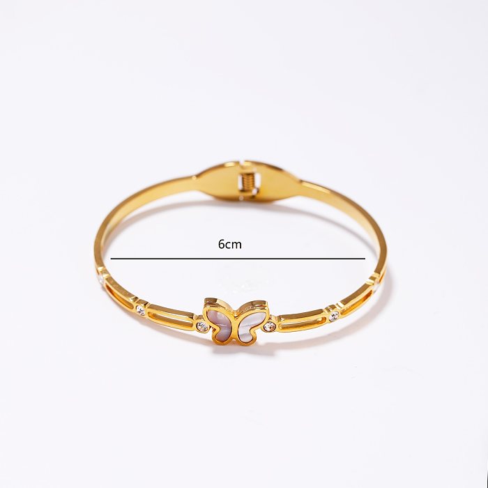 Simple Style Commute Butterfly Stainless Steel Shell Plating Inlay Zircon 18K Gold Plated Bangle