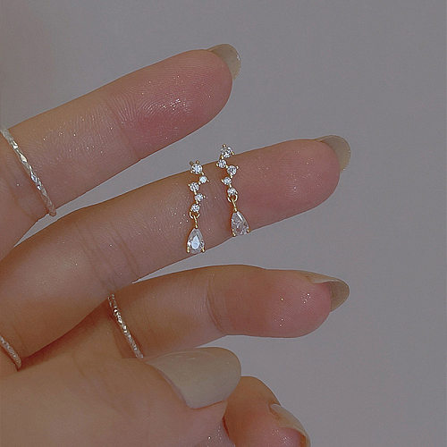 1 Pair Basic Simple Style Solid Color Plating Inlay Stainless Steel  Crystal Zircon Drop Earrings