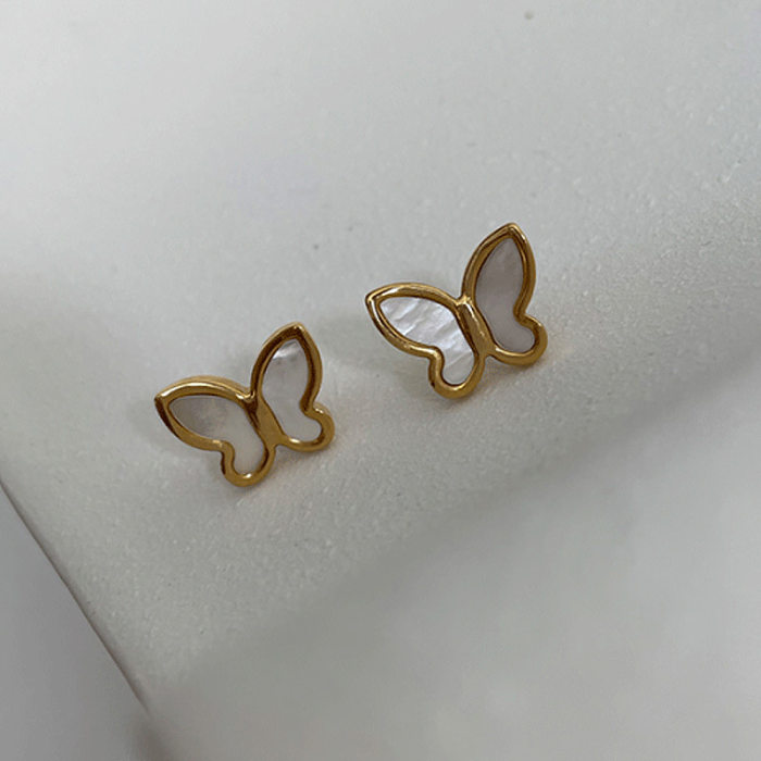 Korean Style Butterfly Stainless Steel Plating Shell Earrings 1 Pair