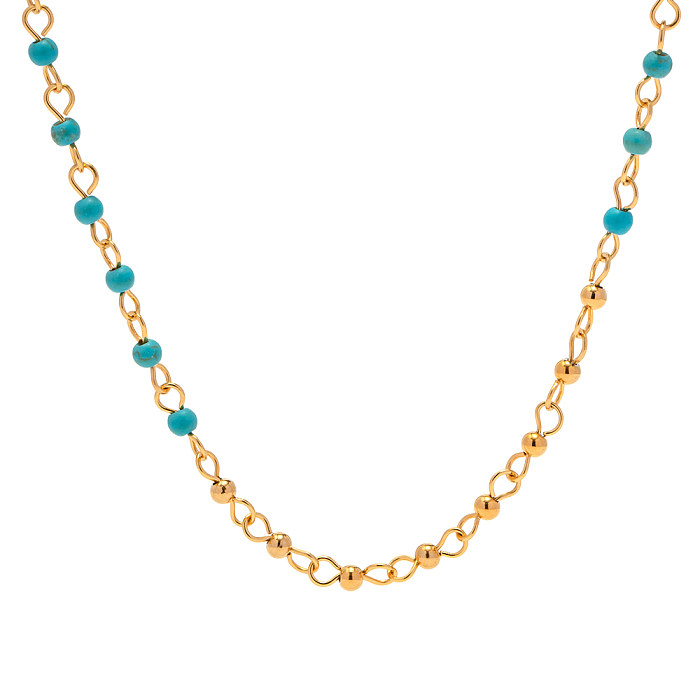 1 Piece Retro Color Block Stainless Steel  Turquoise Plating Necklace
