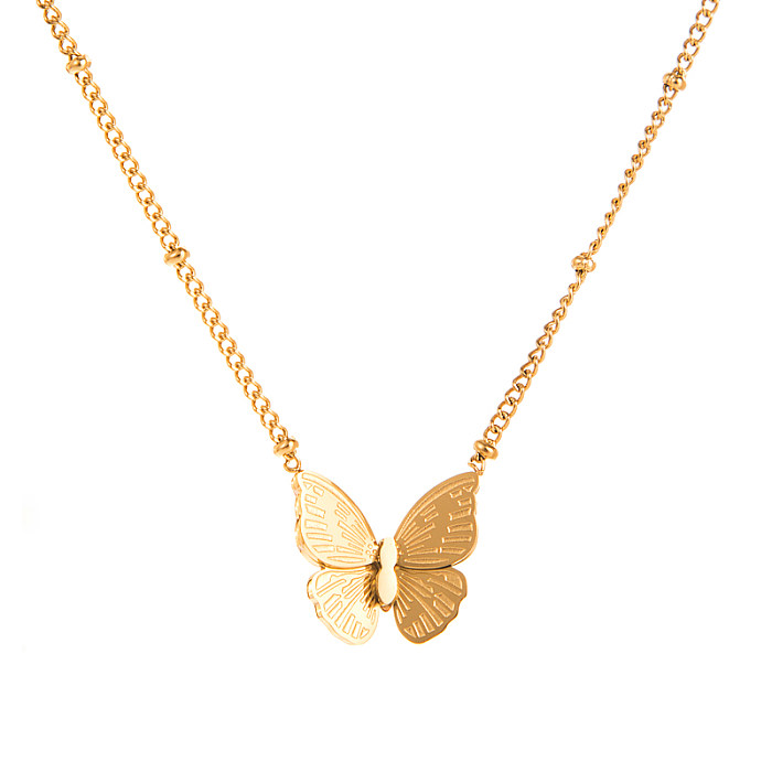 Retro Teufelsauge Herzform Schmetterling Edelstahl vergoldet Zirkon Anhänger Halskette 1 Stück