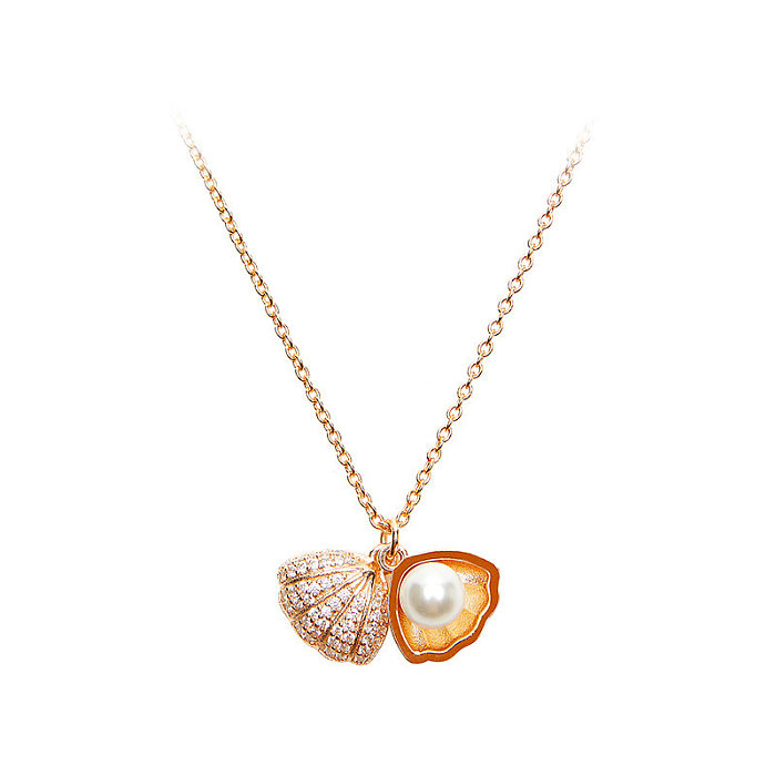 Fashion Shell Stainless Steel Plating Zircon Necklace 1 Piece