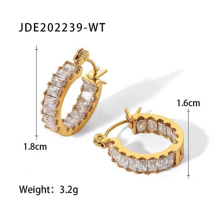 Luxurious Round Stainless Steel  Earrings Plating Zircon Stainless Steel  Earrings