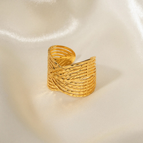 Estilo vintage streetwear cor sólida aço inoxidável criss cross chapeamento banhado a ouro 18k anel aberto