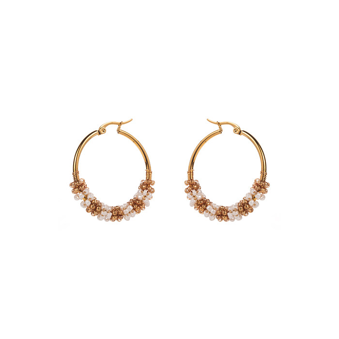 1 Paar elegante, kreisförmige Inlay-Ohrringe aus Edelstahl mit vergoldeten Perlen