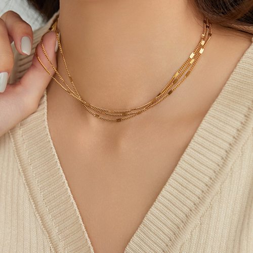 Collier superposé en acier inoxydable géométrique à la mode