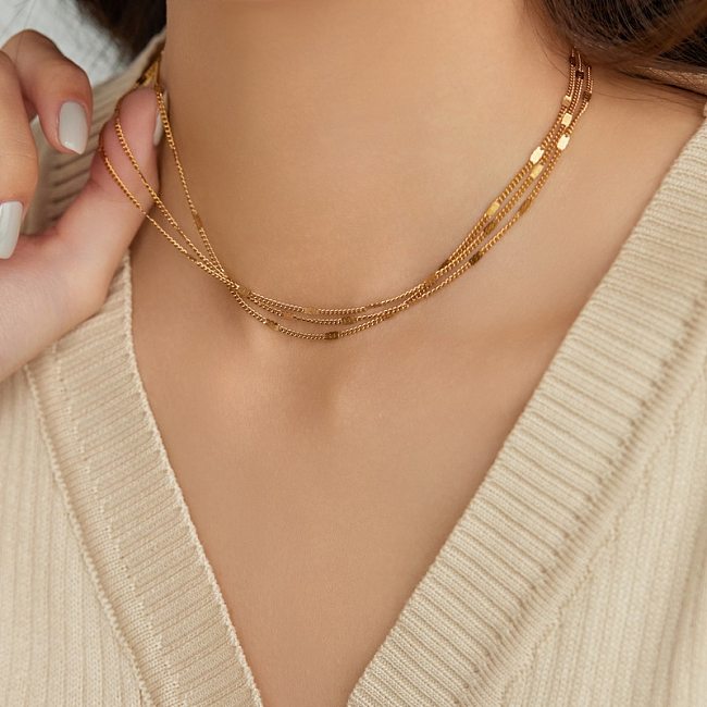 Fashion Geometric Stainless Steel Layered Necklace