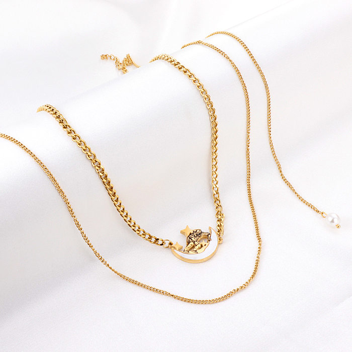Fashion Universe Astronaut Edelstahl künstliche Strasssteine ​​künstliche Perlen geschichtete Halsketten