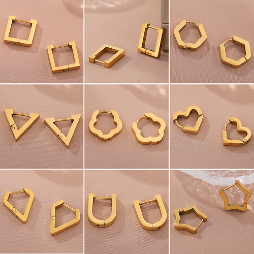 زوج واحد من الأقراط غير الرسمية ذات التصميم البسيط على شكل U على شكل قلب مطلية بالذهب من الفولاذ المقاوم للصدأ عيار 1 قيراط