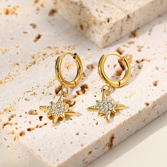 Fashion Star Stainless Steel Drop Earrings Plating Inlay Artificial Diamond Stainless Steel  Earrings