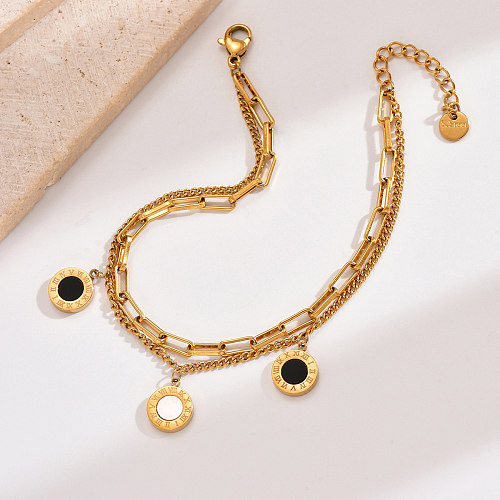 Estilo romano estilo coreano cor sólida chapeamento de aço inoxidável pulseiras banhadas a ouro 14K