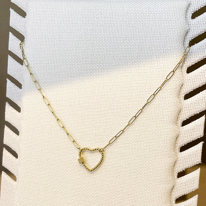 Casual Simple Style Heart Shape Stainless Steel  Polishing Plating Hollow Out Gold Plated Long Necklace Necklace