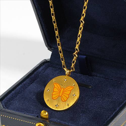 Elegant Simple Style Streetwear Butterfly Stainless Steel 18K Gold Plated Pendant Necklace In Bulk