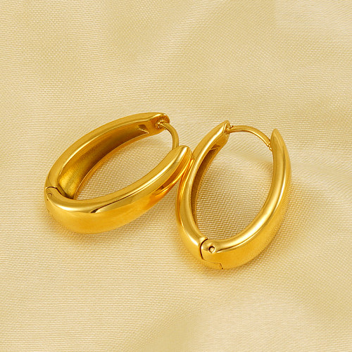 1 par de pendientes elegantes chapados en oro de 18 quilates de acero inoxidable pulido en forma de U Retro Glam