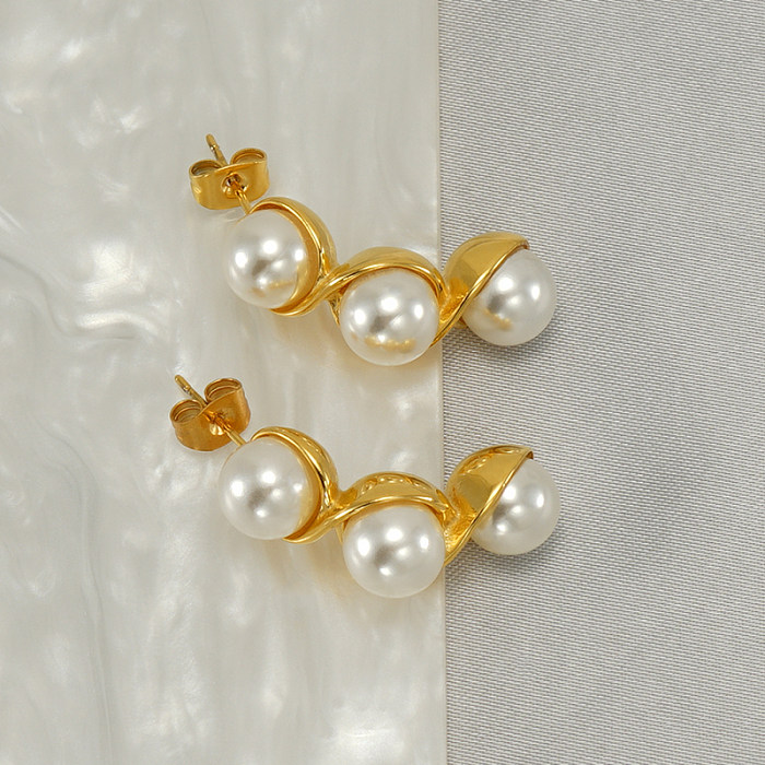 1 paire de boucles d'oreilles plaquées or 18 carats, Style Vintage, incrustation de polissage de pois, perle en acier inoxydable