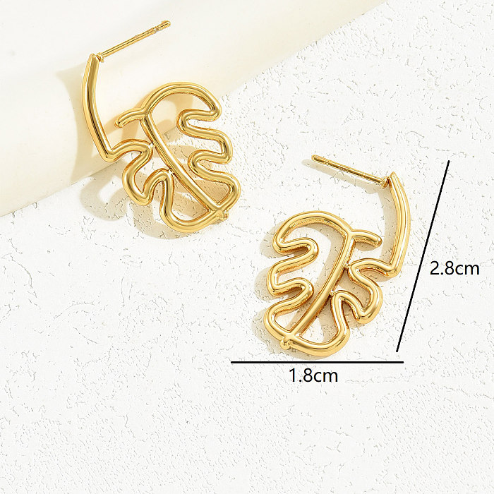 1 Pair Simple Style Leaf Hollow Out Stainless Steel  Ear Studs