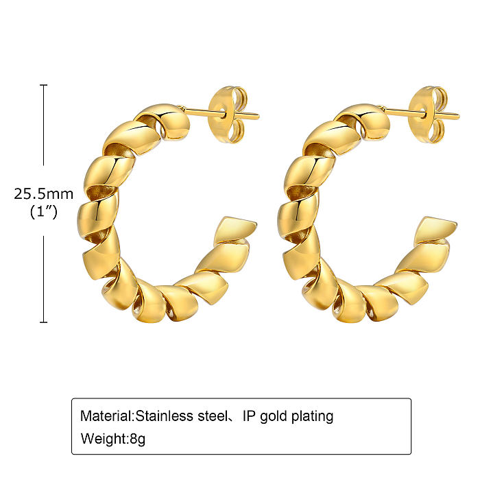 1 Pair Simple Style C Shape Stainless Steel  Gold Plated Earrings
