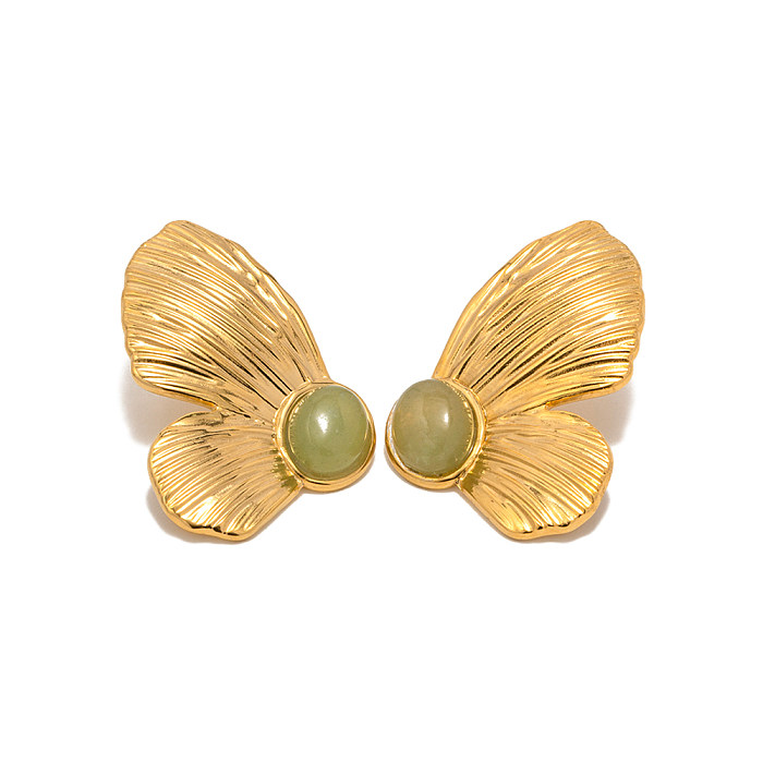 1 Pair Glam Butterfly Stainless Steel  Plating Inlay Artificial Gemstones 18K Gold Plated Ear Studs