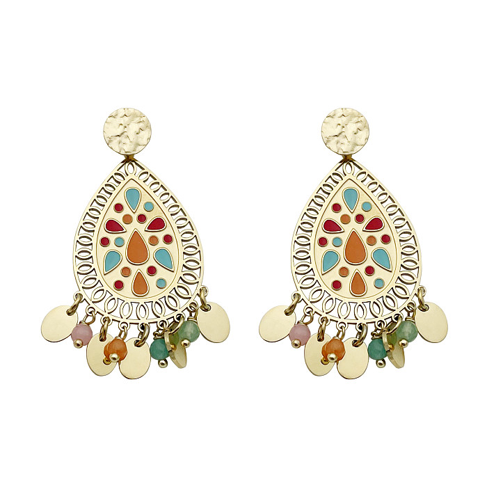 1 Pair Ethnic Style Water Droplets Stainless Steel  Inlay Artificial Crystal 14K Gold Plated Drop Earrings