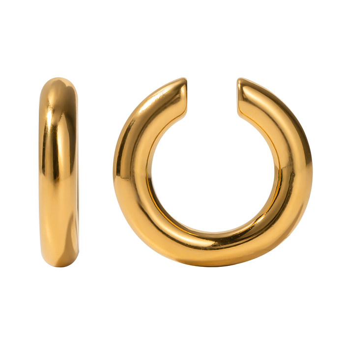 1 par de aretes chapados en oro de 18 quilates de acero inoxidable chapado en forma de C estilo Simple estilo IG
