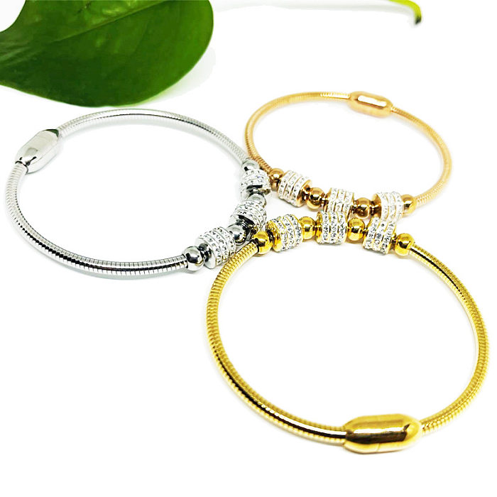 Fashion Solid Color Stainless Steel Inlay Rhinestones Bangle 1 Piece