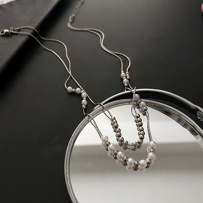 Colliers superposés de perles artificielles de placage d'acier inoxydable géométrique de mode