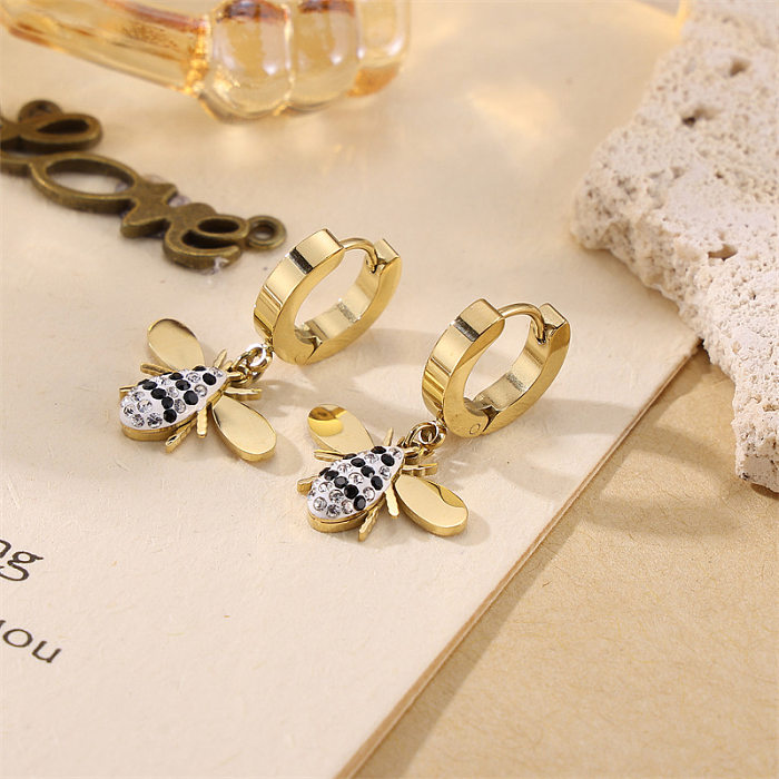 1 Pair Simple Style Bee Inlay Stainless Steel  Rhinestones Drop Earrings