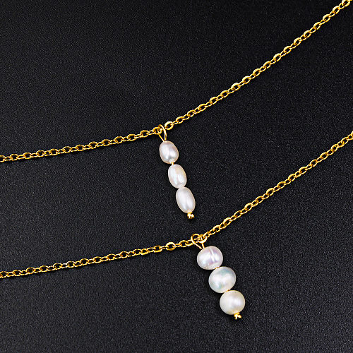 IG Style French Style Round Stainless Steel  Freshwater Pearl Plating Pendant Necklace