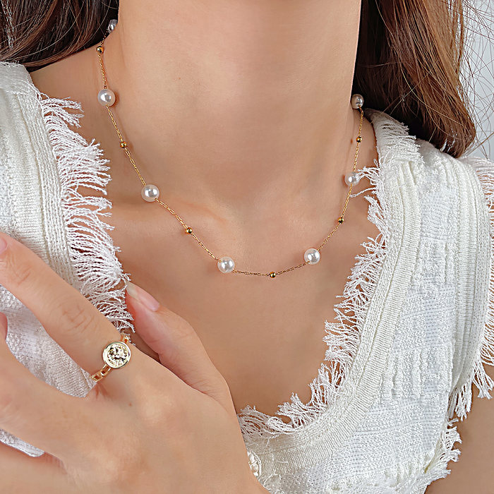 Schlichte Halskette aus Edelstahl mit Perlen