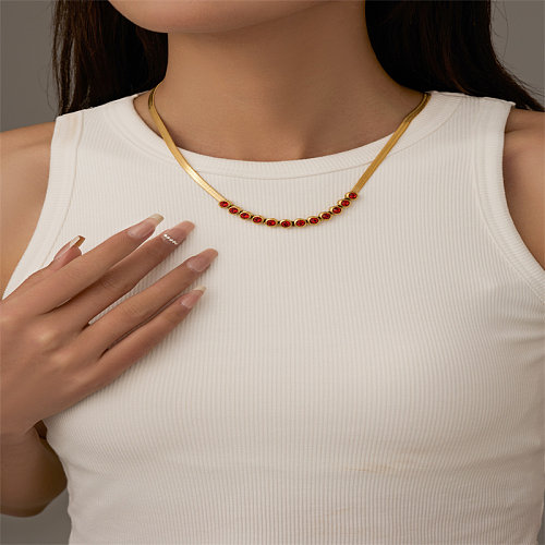 Casual Simple Style Classic Style Round Stainless Steel  Stainless Steel Beaded Plating Inlay Zircon Gold Plated Necklace