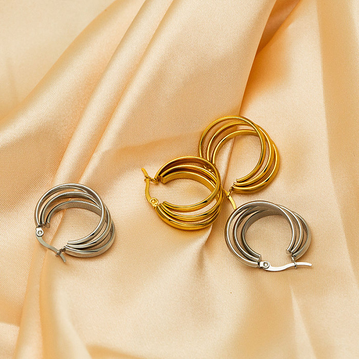 1 Pair IG Style Commute Semicircle Layered Plating Stainless Steel  18K Gold Plated Hoop Earrings