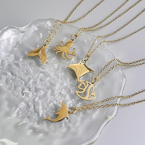 Collier avec pendentif en forme de dauphin, poulpe, queue de poisson, en acier inoxydable, plaqué or 18 carats, en vrac, Style Simple et mignon