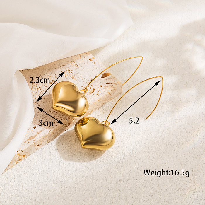 1 par elegante luxuoso formato de coração cor sólida chapeamento irregular aço inoxidável 18K brincos banhados a ouro