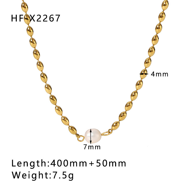 Simple Style Pearl Stainless Steel  Beaded Plating 18K Gold Plated Pendant Necklace