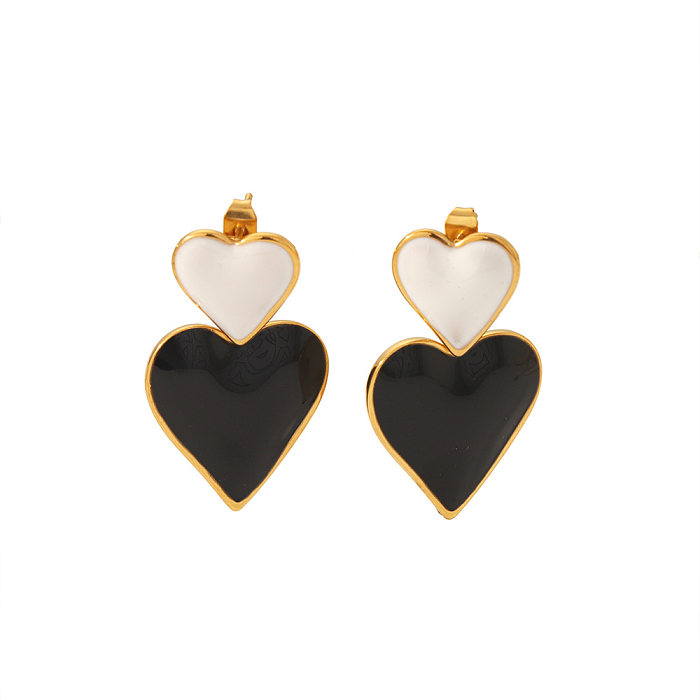 1 Pair Elegant Sweet Heart Shape Stainless Steel Drop Earrings