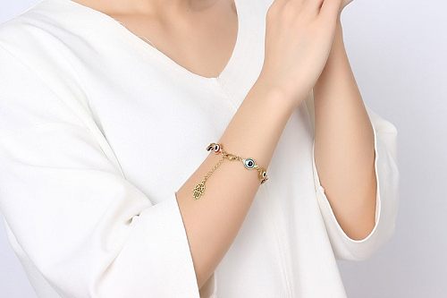Bracelets de placage de polissage en acier inoxydable, main de Fatima, œil de mode, 1 pièce